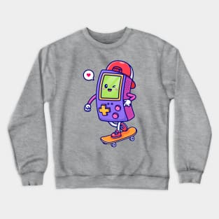 Cute Game Controller Playing Skaterboard Cartoon Crewneck Sweatshirt